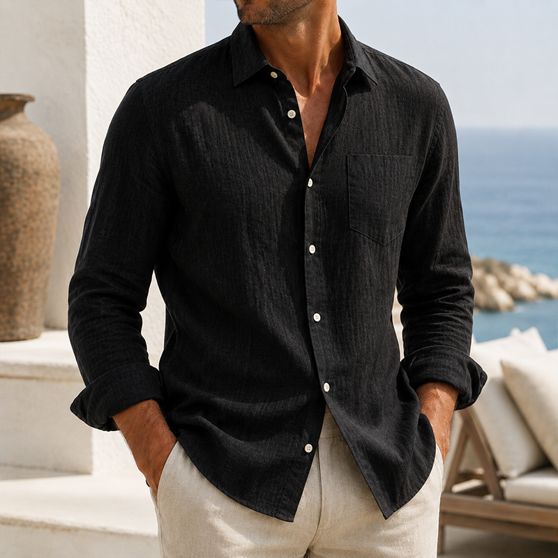 Mivanity Men’s Lightweight Textured Cotton Linen Long Sleeve Shirt