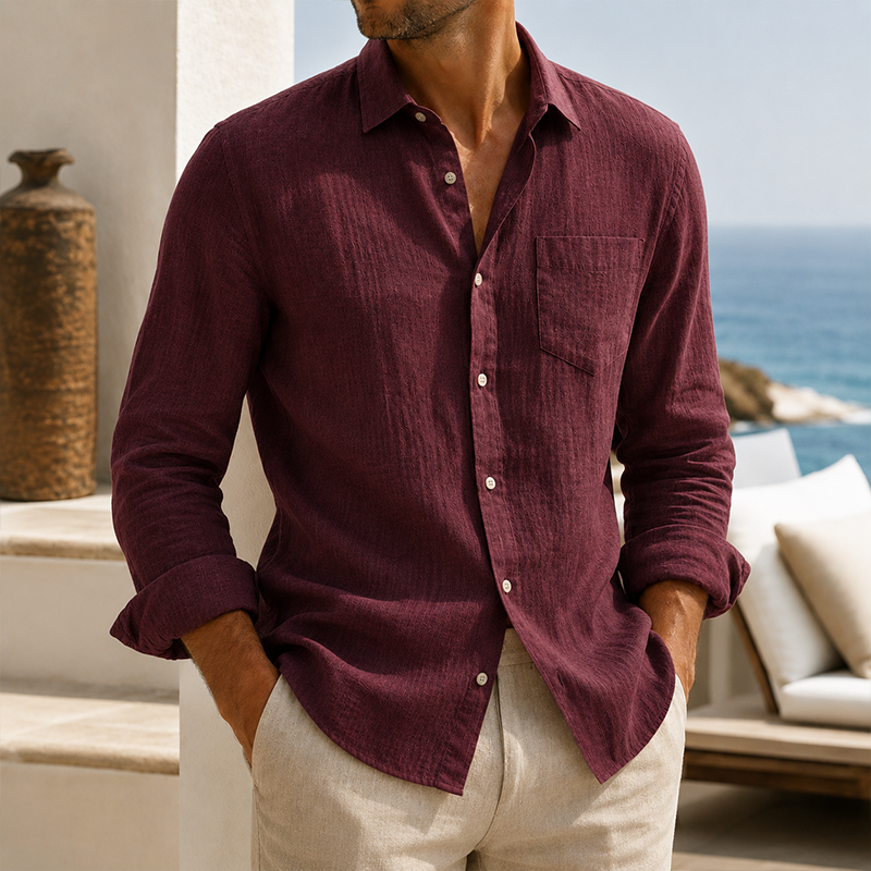Mivanity Men’s Lightweight Textured Cotton Linen Long Sleeve Shirt