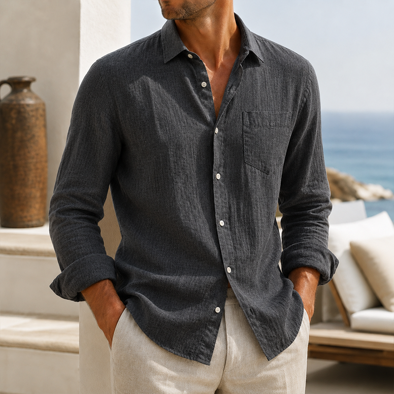 Mivanity Men’s Lightweight Textured Cotton Linen Long Sleeve Shirt