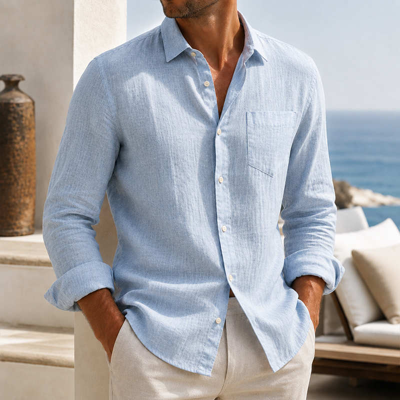 Mivanity Men’s Lightweight Textured Cotton Linen Long Sleeve Shirt
