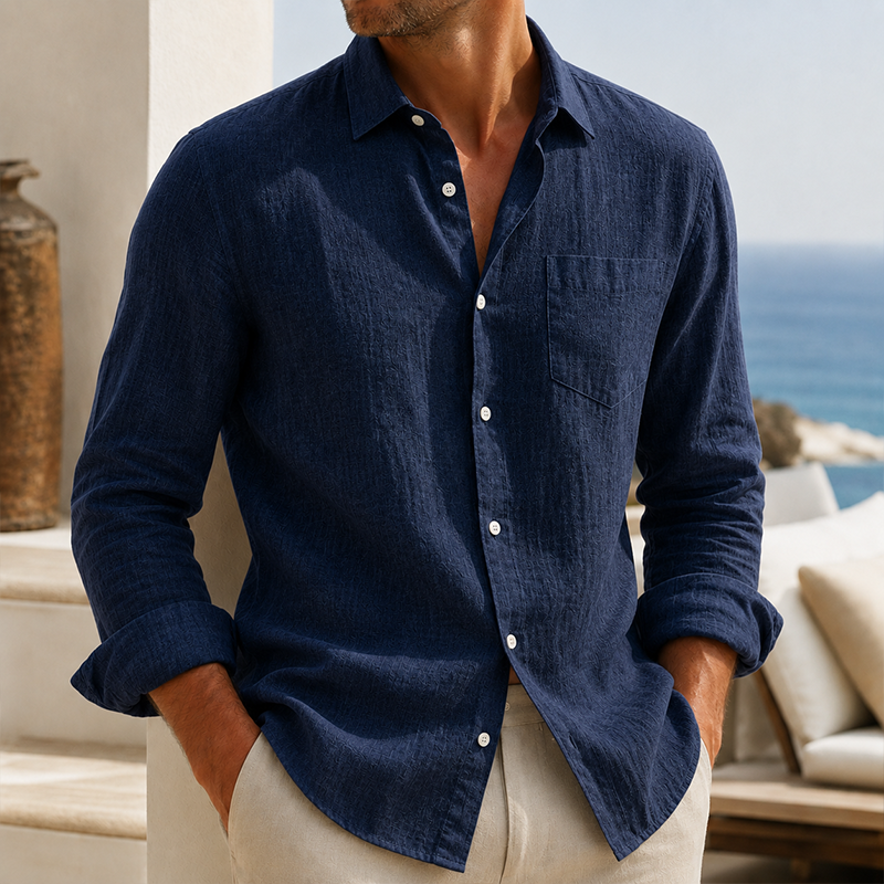 Mivanity Men’s Lightweight Textured Cotton Linen Long Sleeve Shirt