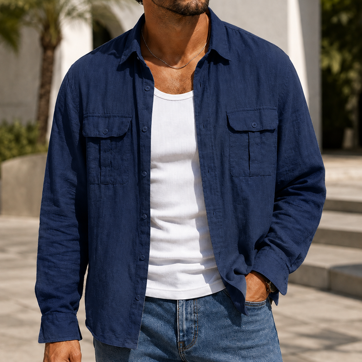 Mivanity Men's Lightweight Utility Shirt Jacket Casual Workwear Overshirt for Everyday Adventure