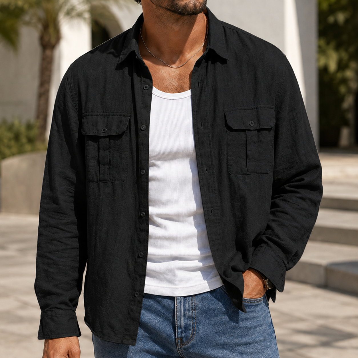 Mivanity Men's Lightweight Utility Shirt Jacket Casual Workwear Overshirt for Everyday Adventure
