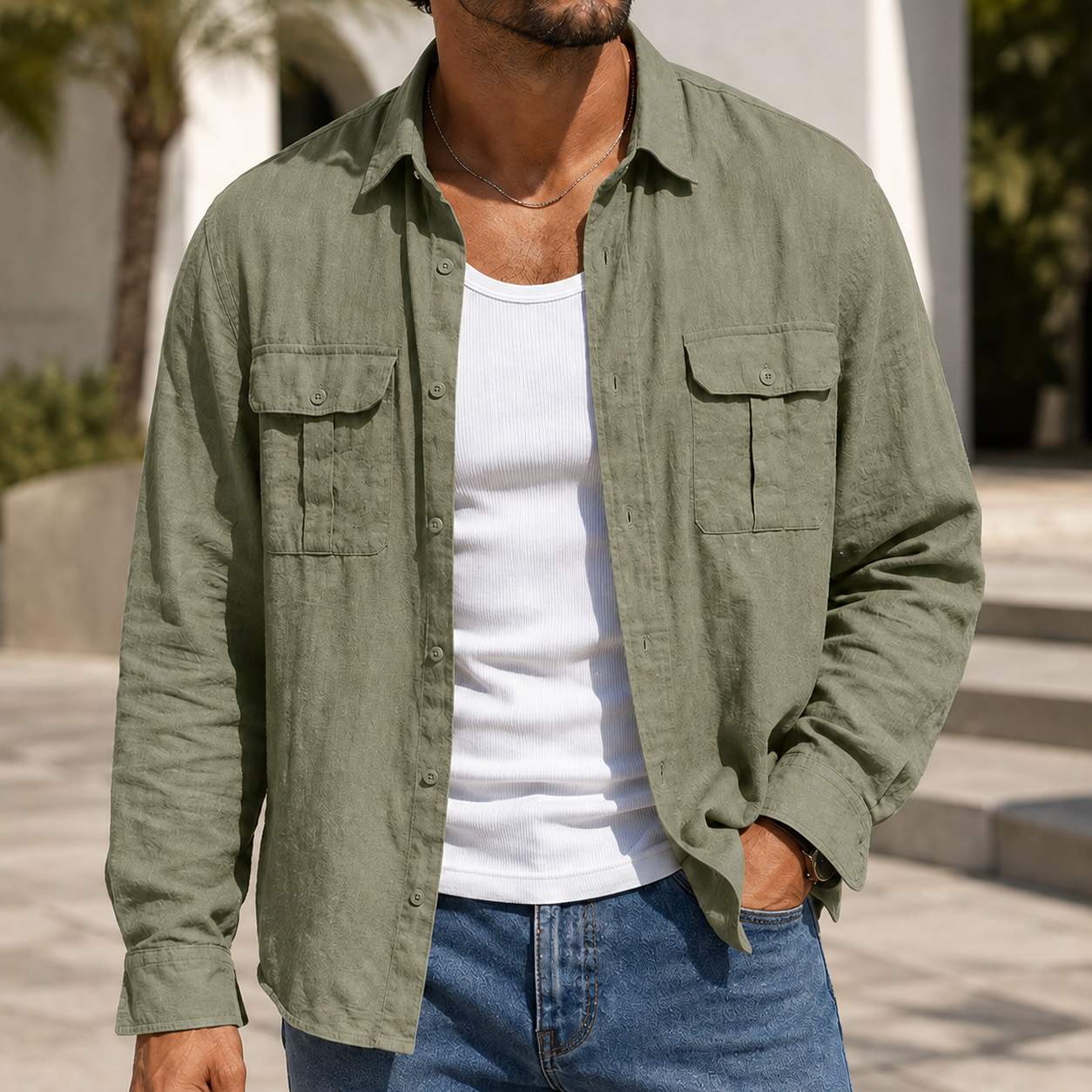 Mivanity Men's Lightweight Utility Shirt Jacket Casual Workwear Overshirt for Everyday Adventure