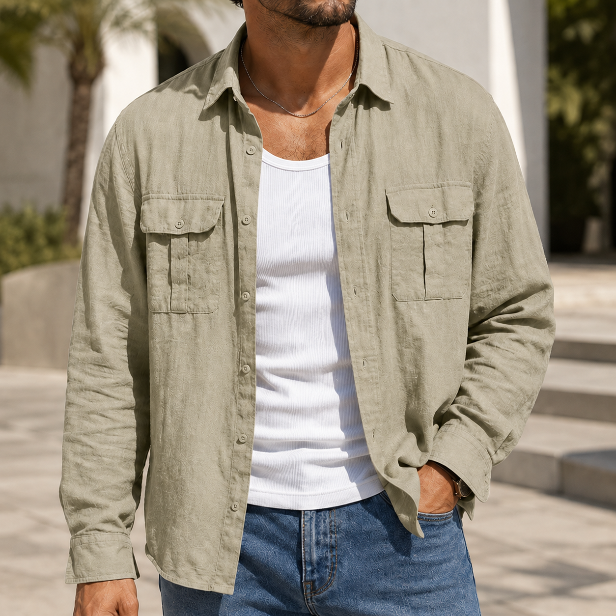 Mivanity Men's Lightweight Utility Shirt Jacket Casual Workwear Overshirt for Everyday Adventure