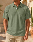 Mivanity Men's Linen Blend Short-Sleeve Knit Shirts