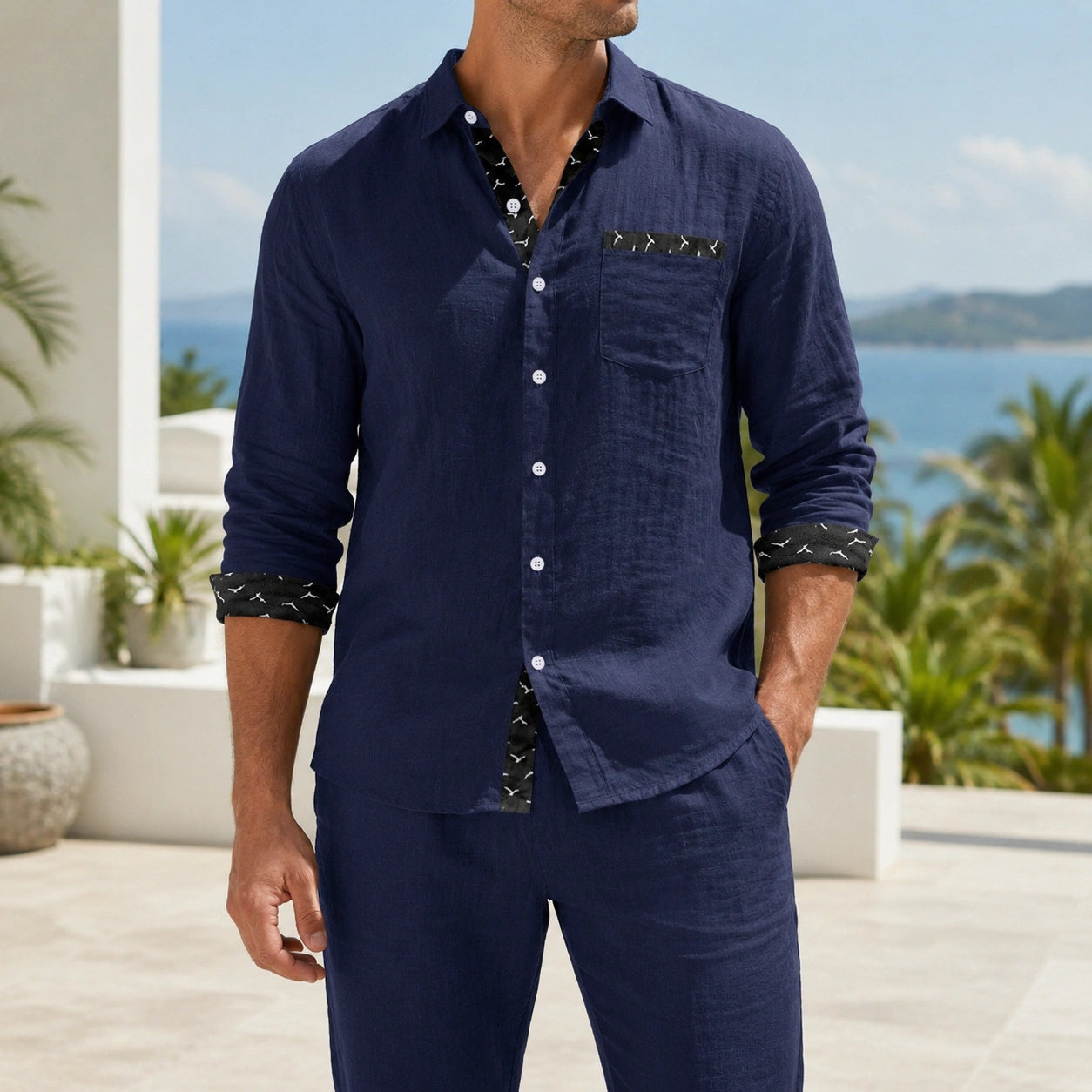 Mivanity Men's Linen Color-Block Shirts