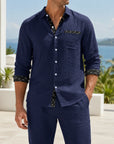Mivanity Men's Linen Color-Block Shirts