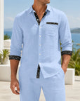 Mivanity Men's Linen Color-Block Shirts
