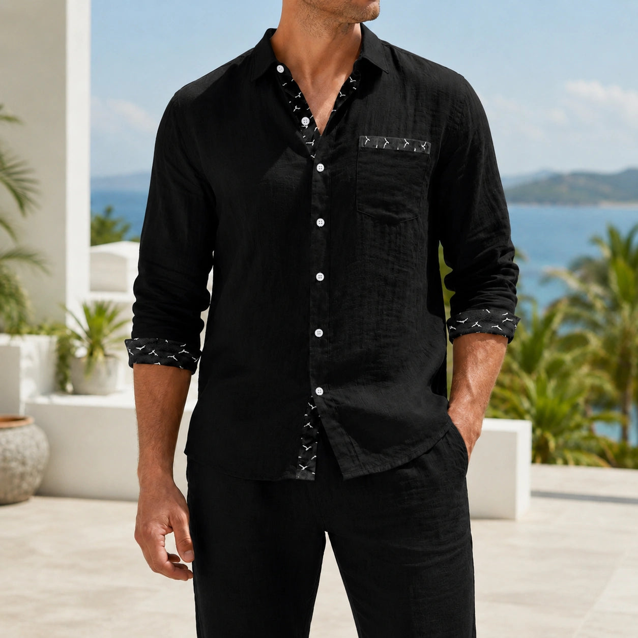 Mivanity Men's Linen Color-Block Shirts