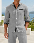 Mivanity Men's Linen Color-Block Shirts