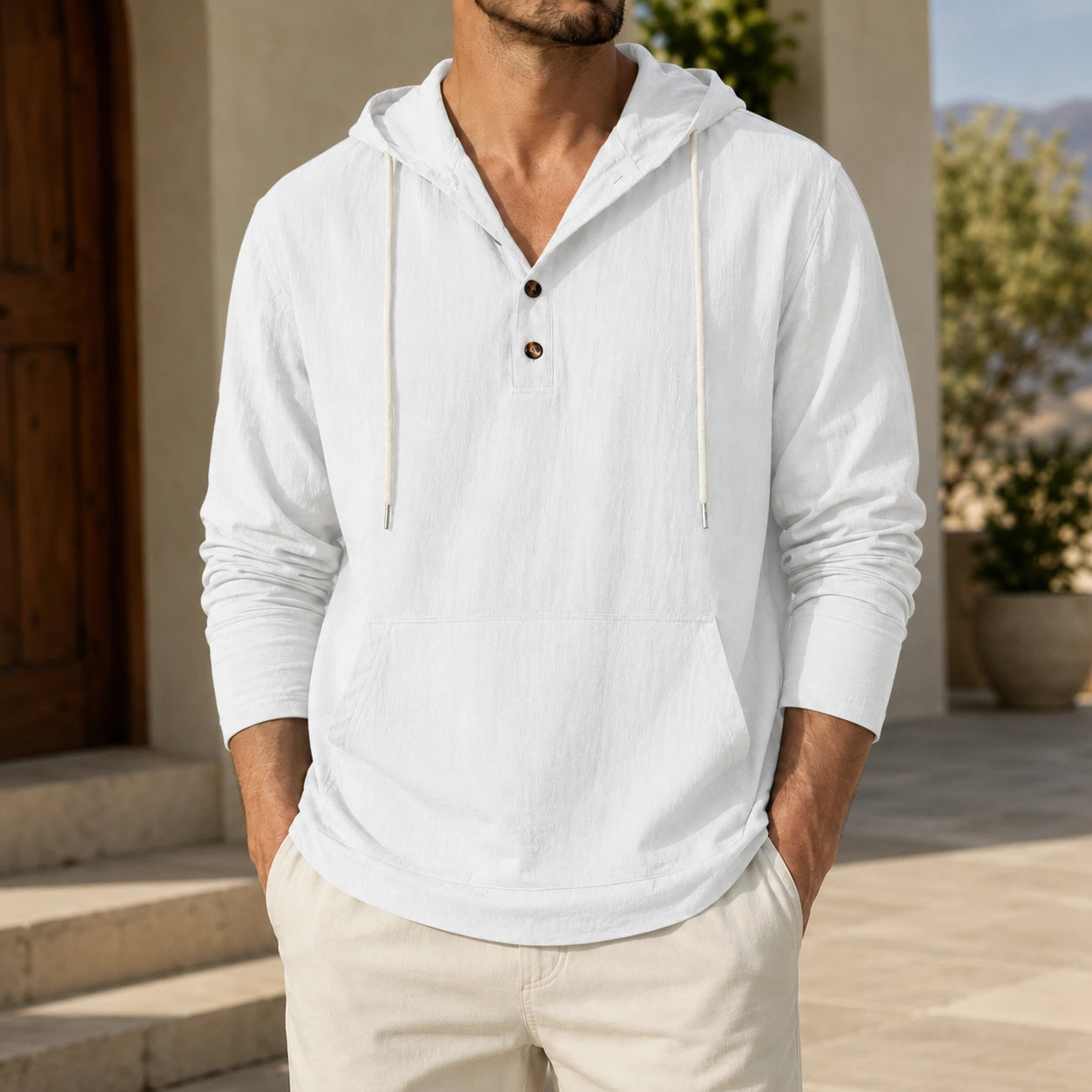 Mivanity Men's Linen Crew Neck Long-Sleeve Shirts