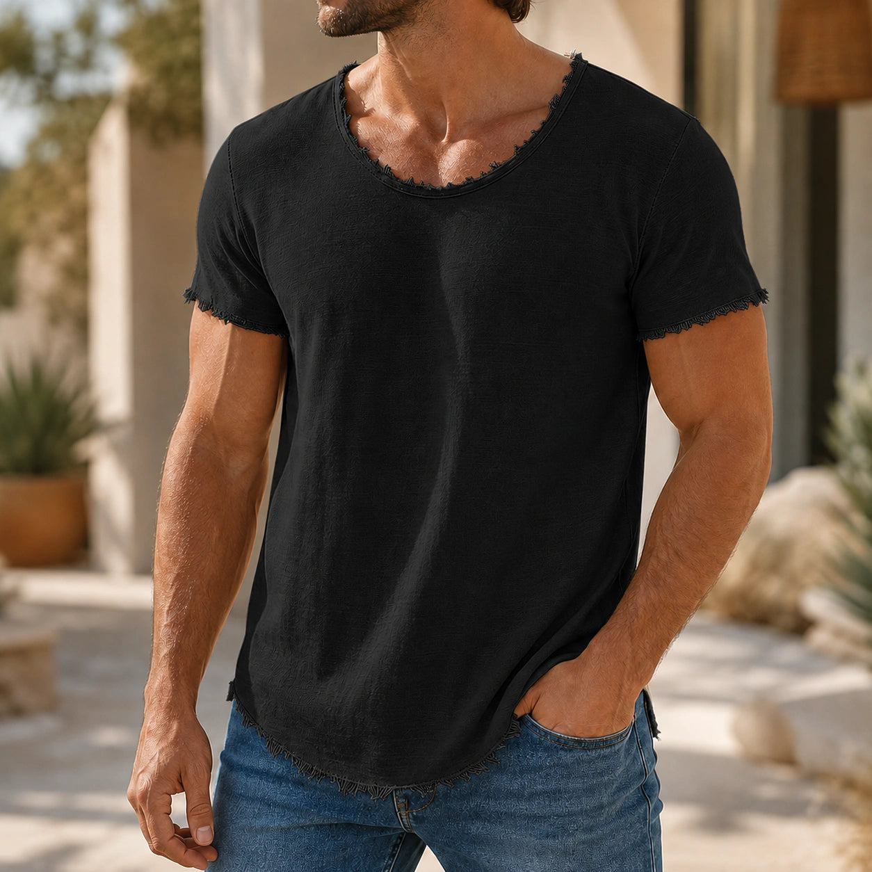 Mivanity Men's Linen Crew Neck Short-Sleeve T-Shirts