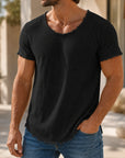 Mivanity Men's Linen Crew Neck Short-Sleeve T-Shirts