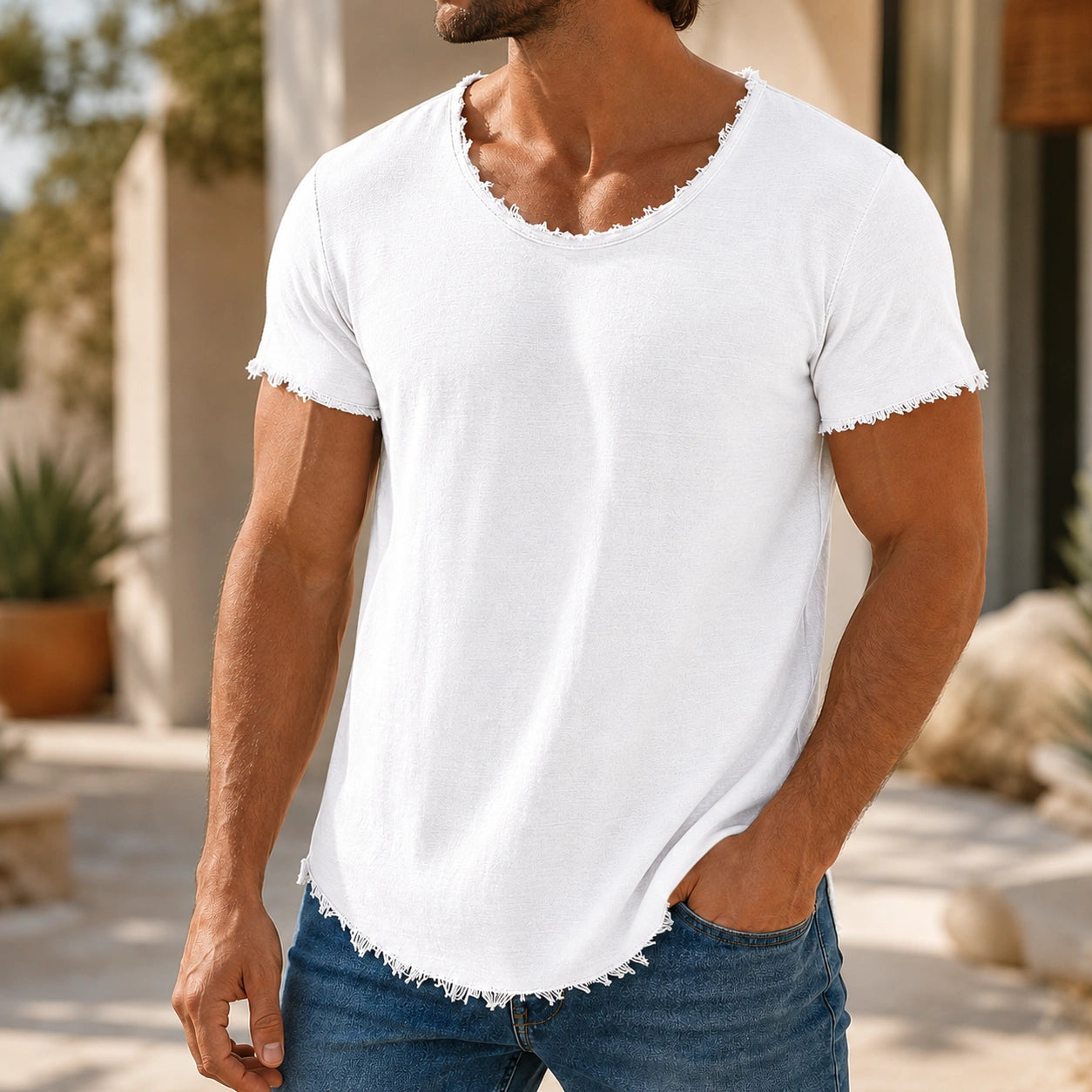 Mivanity Men's Linen Crew Neck Short-Sleeve T-Shirts