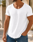 Mivanity Men's Linen Crew Neck Short-Sleeve T-Shirts
