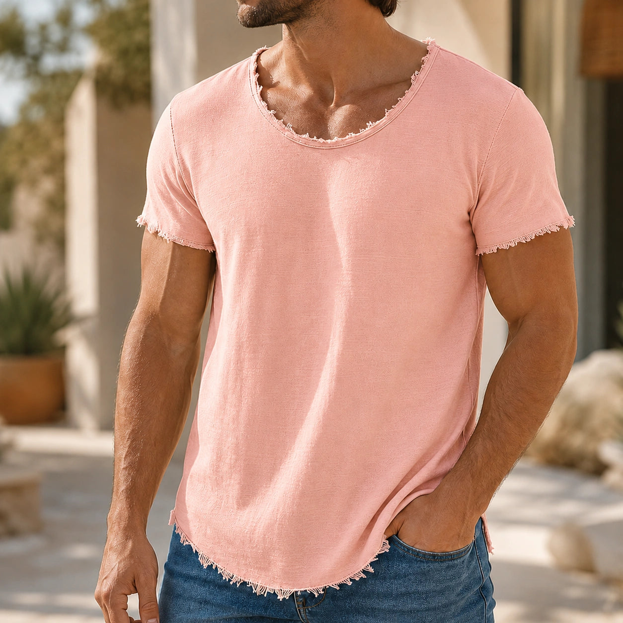 Mivanity Men's Linen Crew Neck Short-Sleeve T-Shirts
