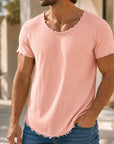 Mivanity Men's Linen Crew Neck Short-Sleeve T-Shirts
