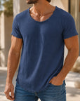 Mivanity Men's Linen Crew Neck Short-Sleeve T-Shirts