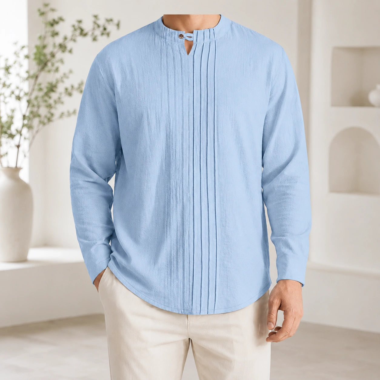 Mivanity Men's Linen Henley Gentleman Business Shirts