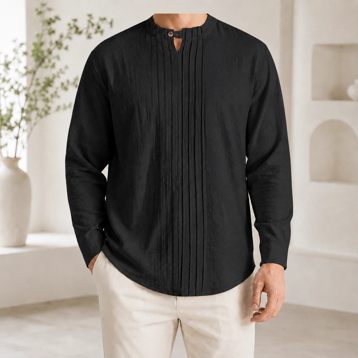 Mivanity Men's Linen Henley Gentleman Business Shirts