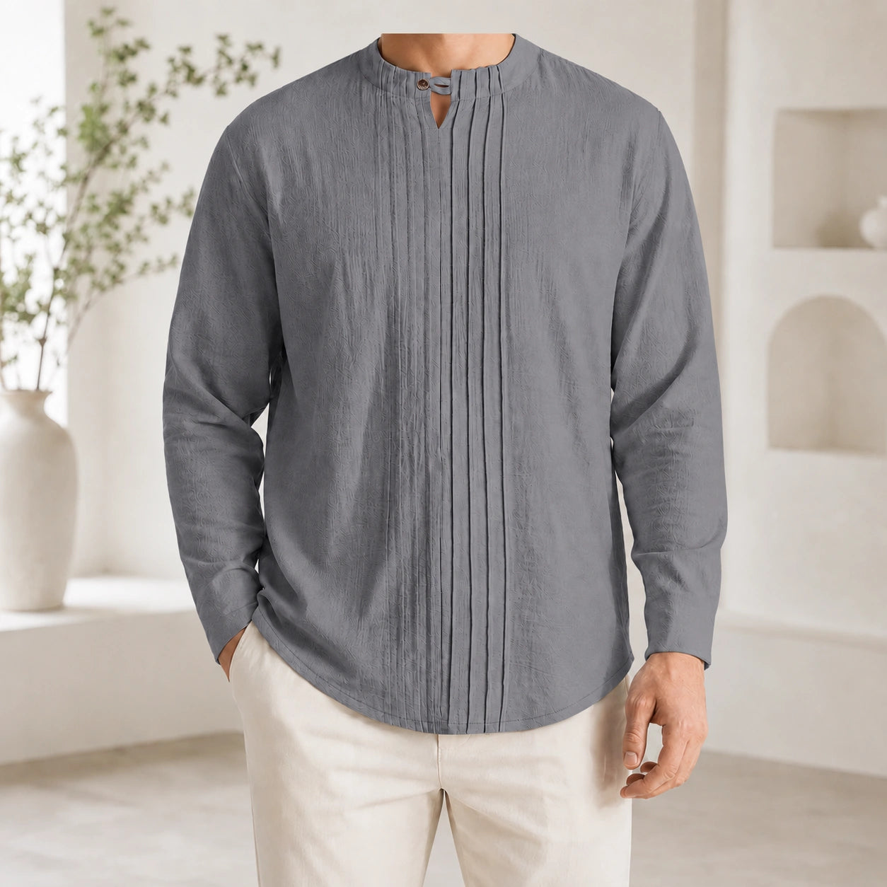 Mivanity Men's Linen Henley Gentleman Business Shirts