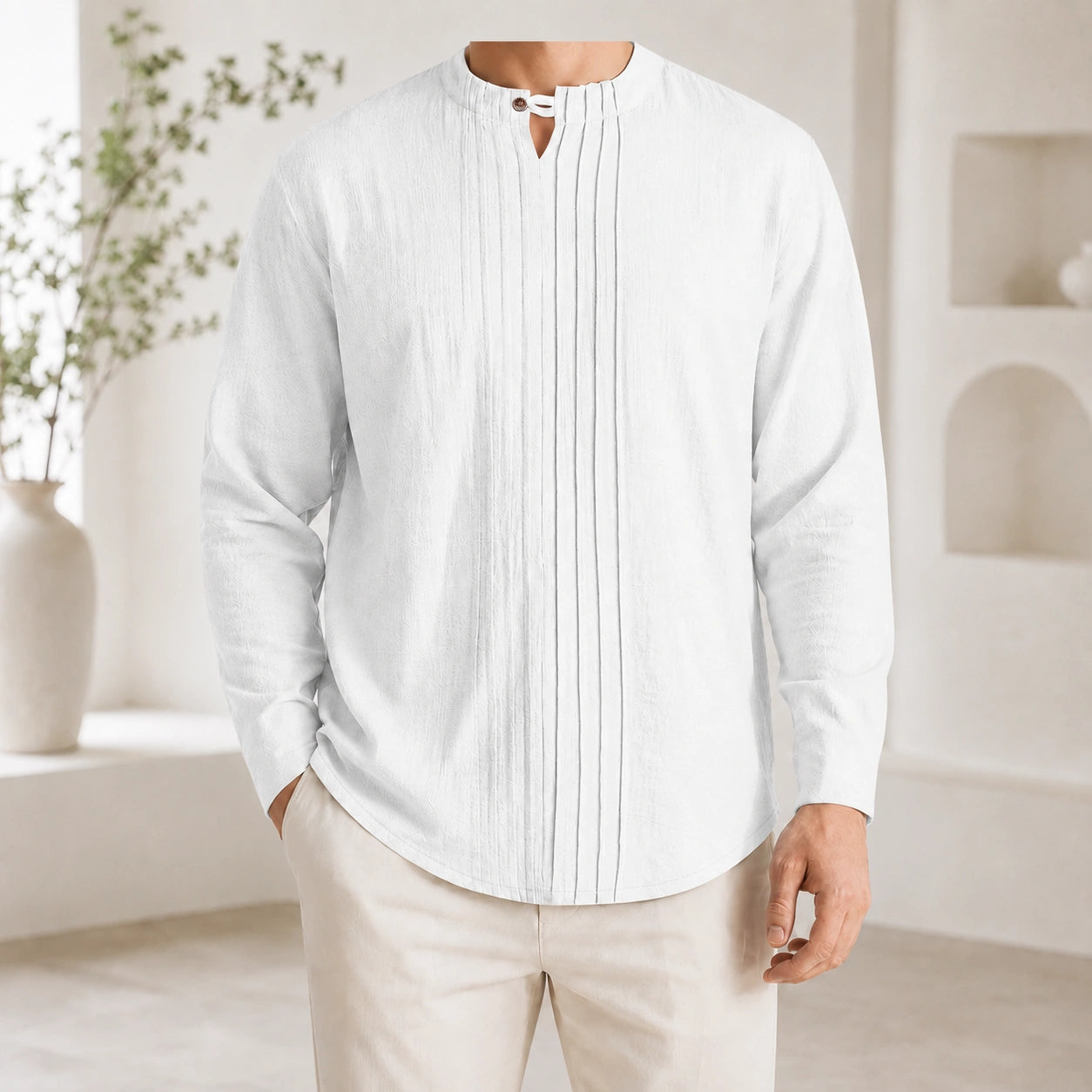 Mivanity Men's Linen Henley Gentleman Business Shirts