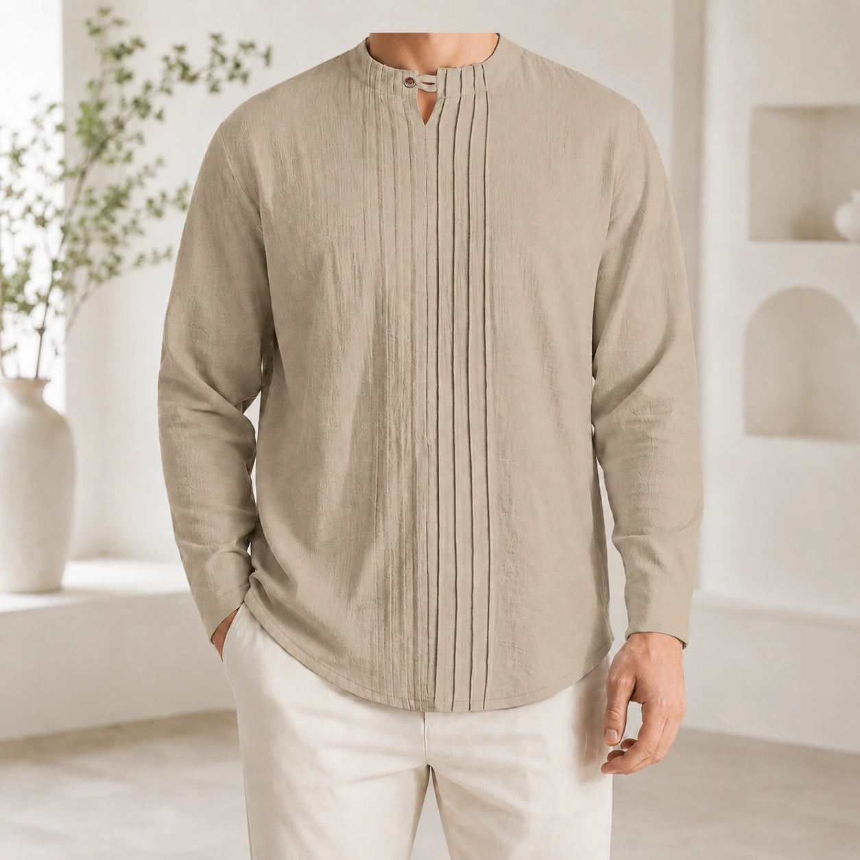 Mivanity Men's Linen Henley Gentleman Business Shirts
