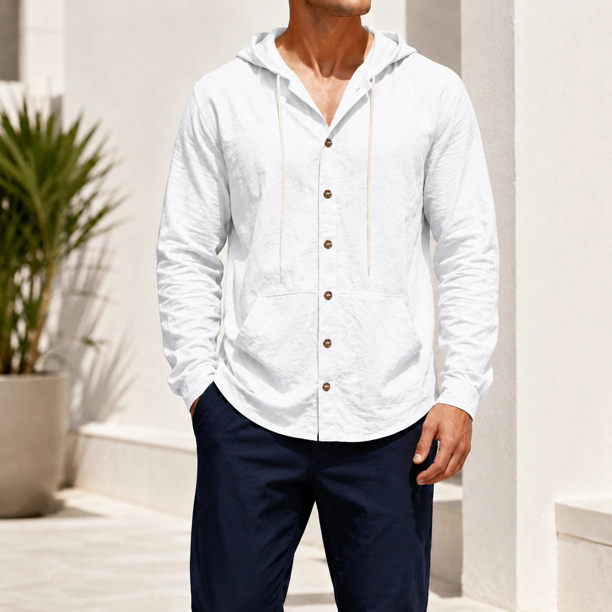 Mivanity Men's Linen Hooded Cardigan Shirts
