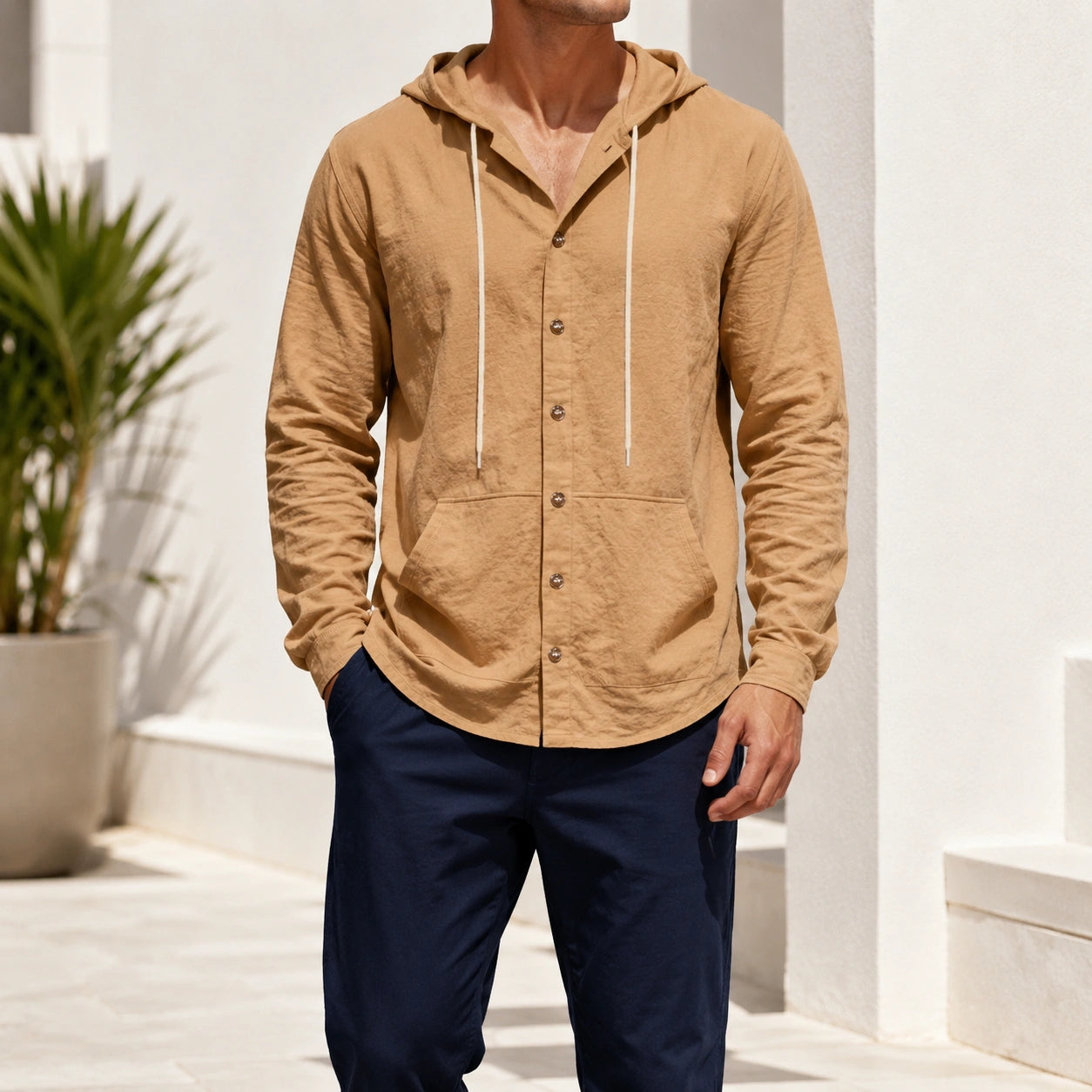 Mivanity Men's Linen Hooded Cardigan Shirts