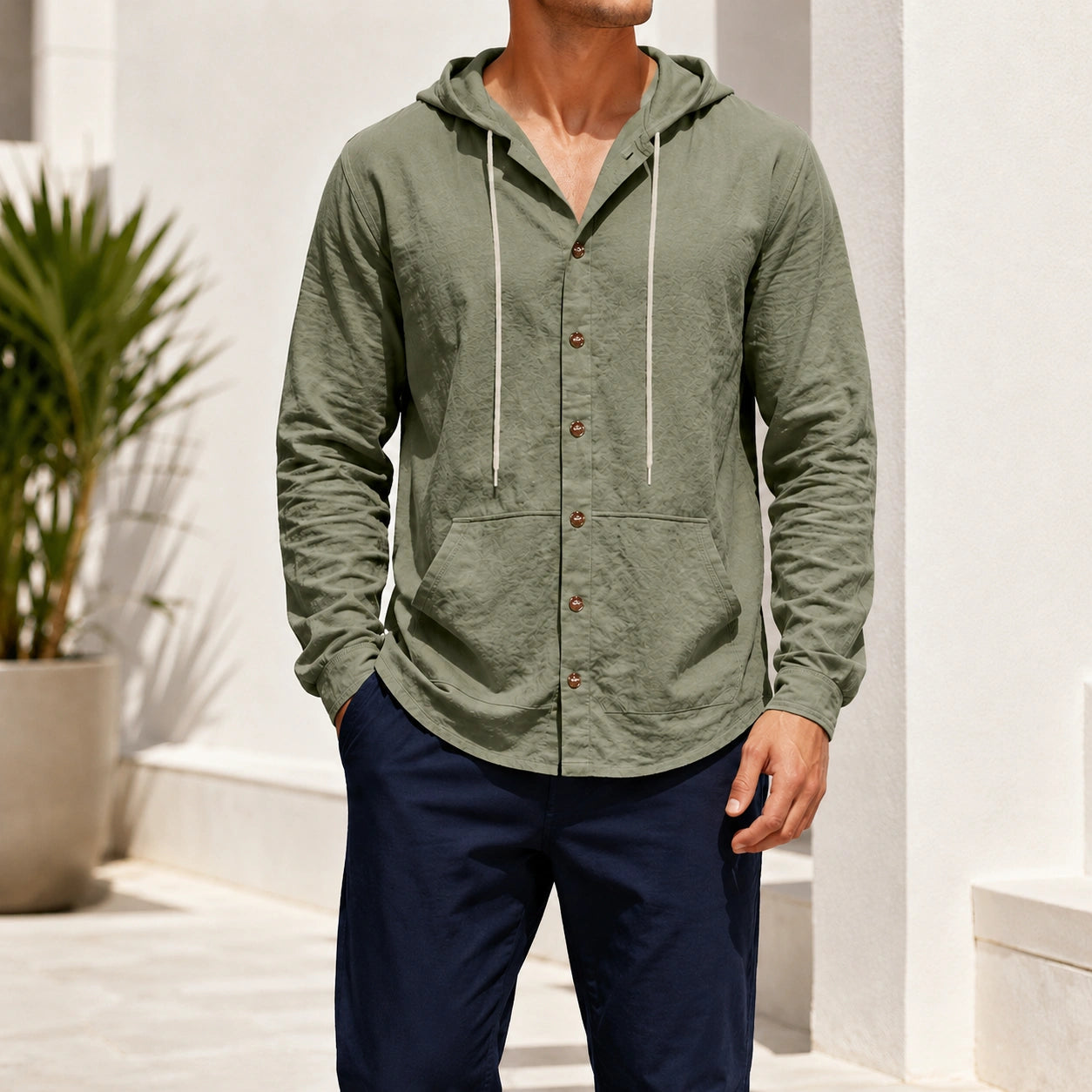 Mivanity Men's Linen Hooded Cardigan Shirts