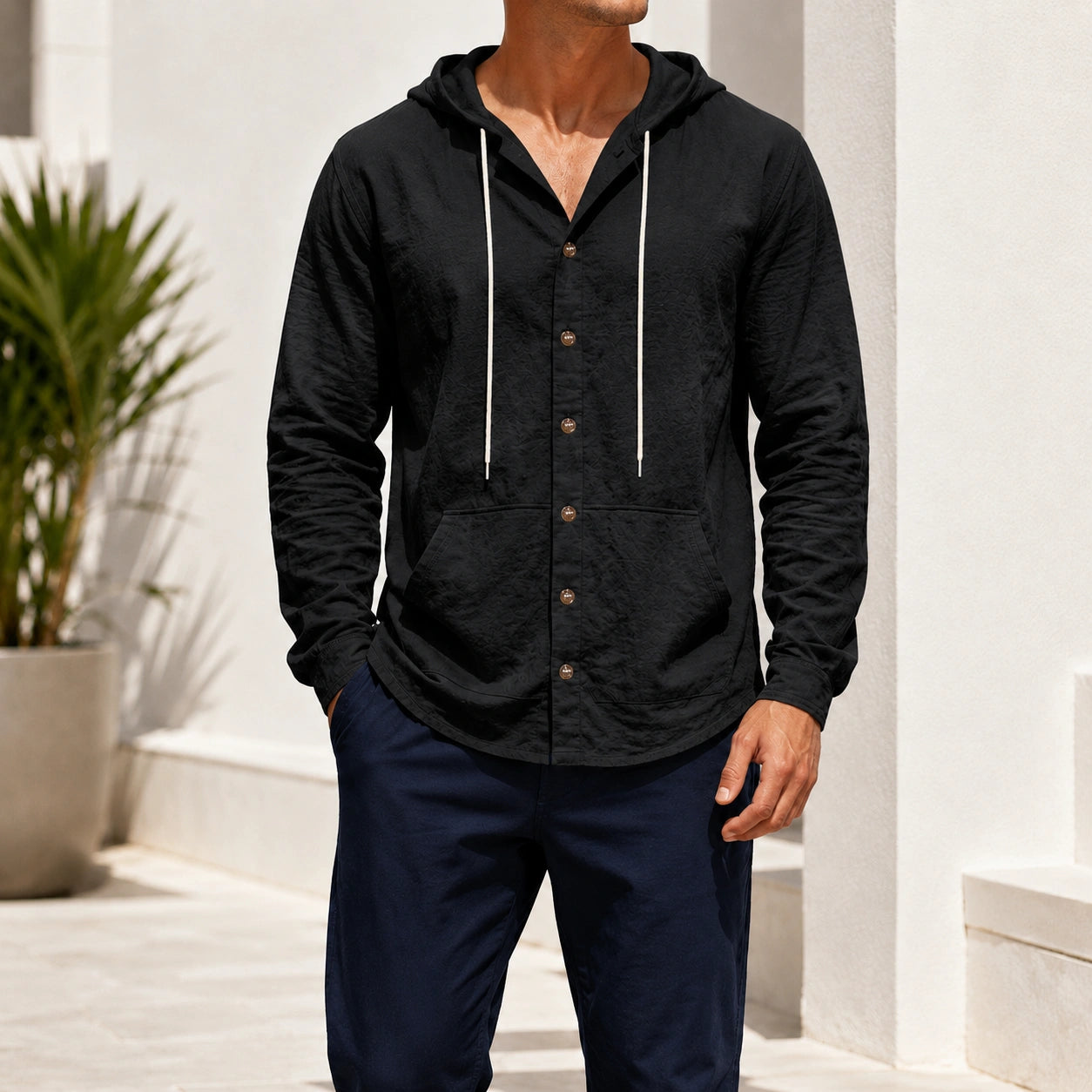 Mivanity Men's Linen Hooded Cardigan Shirts