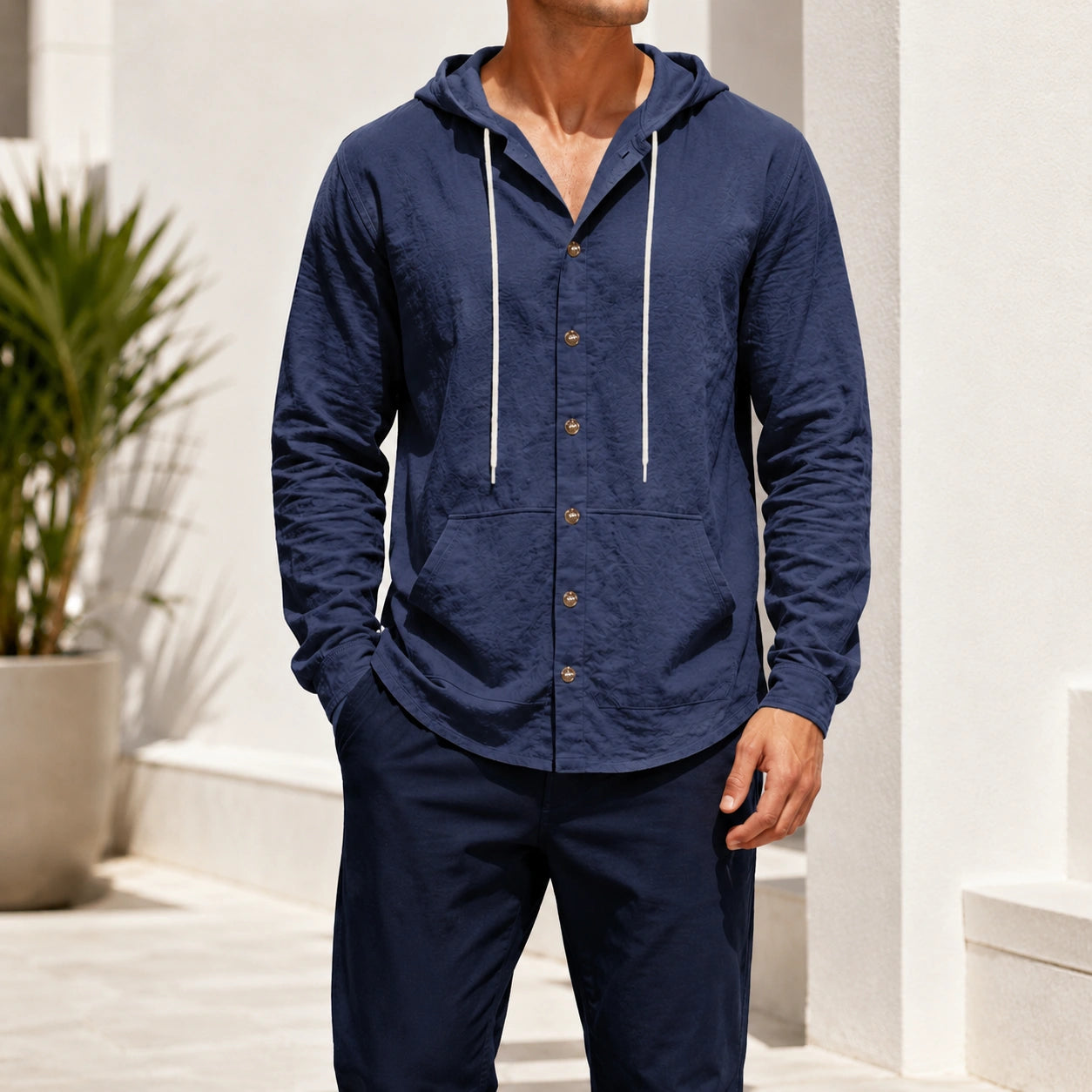 Mivanity Men's Linen Hooded Cardigan Shirts