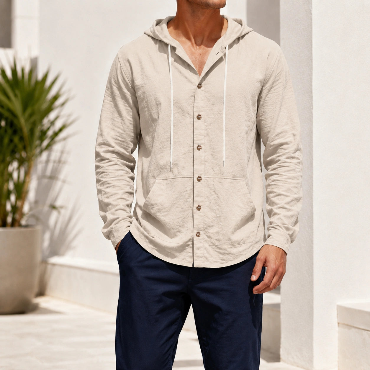 Mivanity Men's Linen Hooded Cardigan Shirts