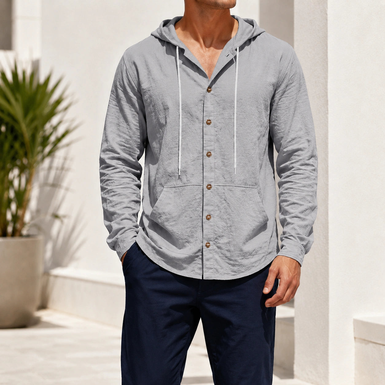 Mivanity Men's Linen Hooded Cardigan Shirts