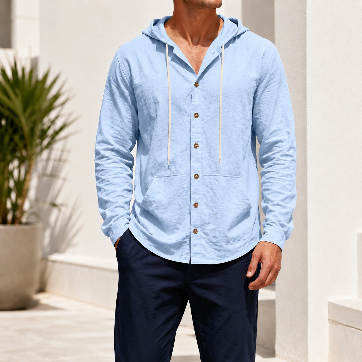 Mivanity Men's Linen Hooded Cardigan Shirts