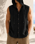 Mivanity Men's Linen Hooded Cardigan Tank Tops
