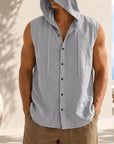 Mivanity Men's Linen Hooded Cardigan Tank Tops