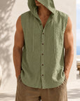 Mivanity Men's Linen Hooded Cardigan Tank Tops