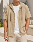 Mivanity Men's Linen Hooded Short-Sleeve Shirts