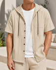 Mivanity Men's Linen Hooded Short-Sleeve Shirts