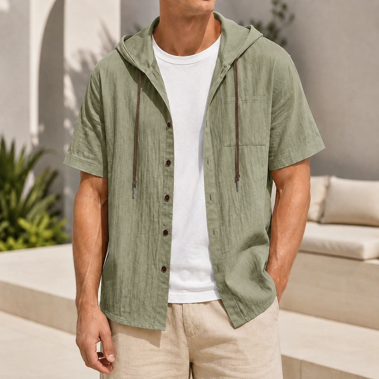 Mivanity Men's Linen Hooded Short-Sleeve Shirts
