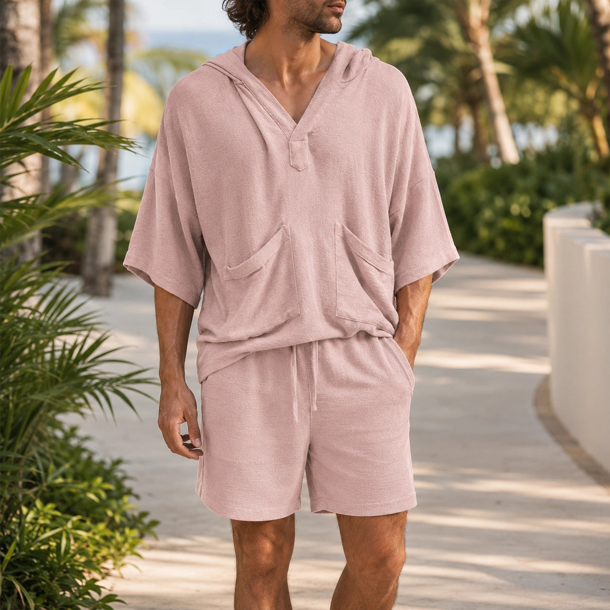 Mivanity Men's Linen Hooded Short-Sleeve T-Shirt Shorts 2-Piece Sets