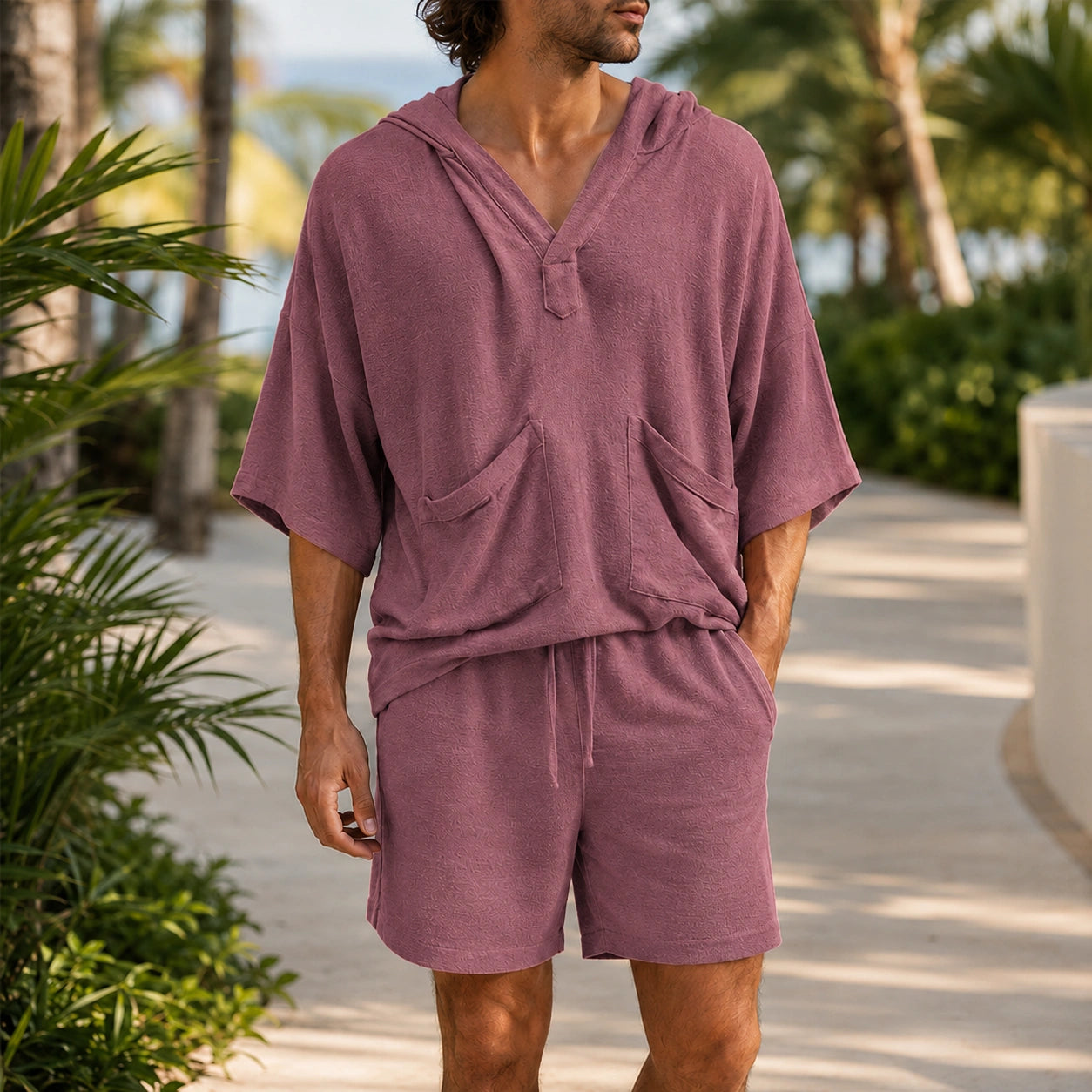 Mivanity Men's Linen Hooded Short-Sleeve T-Shirt Shorts 2-Piece Sets
