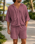 Mivanity Men's Linen Hooded Short-Sleeve T-Shirt Shorts 2-Piece Sets