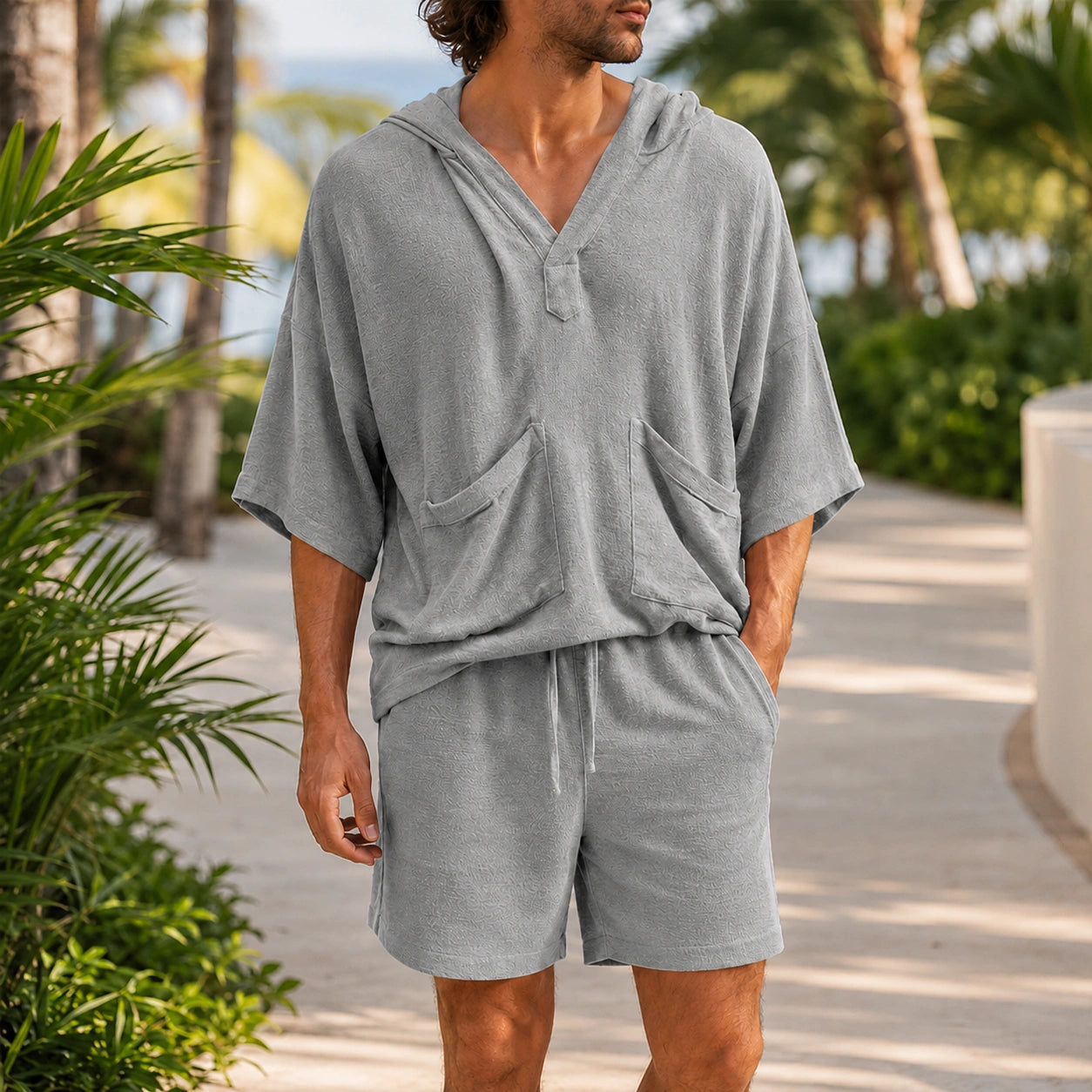 Mivanity Men's Linen Hooded Short-Sleeve T-Shirt Shorts 2-Piece Sets