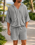 Mivanity Men's Linen Hooded Short-Sleeve T-Shirt Shorts 2-Piece Sets