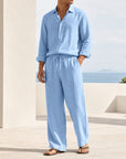 Mivanity Men's Linen Long-Sleeve Shirt Long Pants 2-Piece Sets
