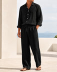 Mivanity Men's Linen Long-Sleeve Shirt Long Pants 2-Piece Sets
