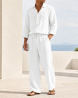 Mivanity Men's Linen Long-Sleeve Shirt Long Pants 2-Piece Sets